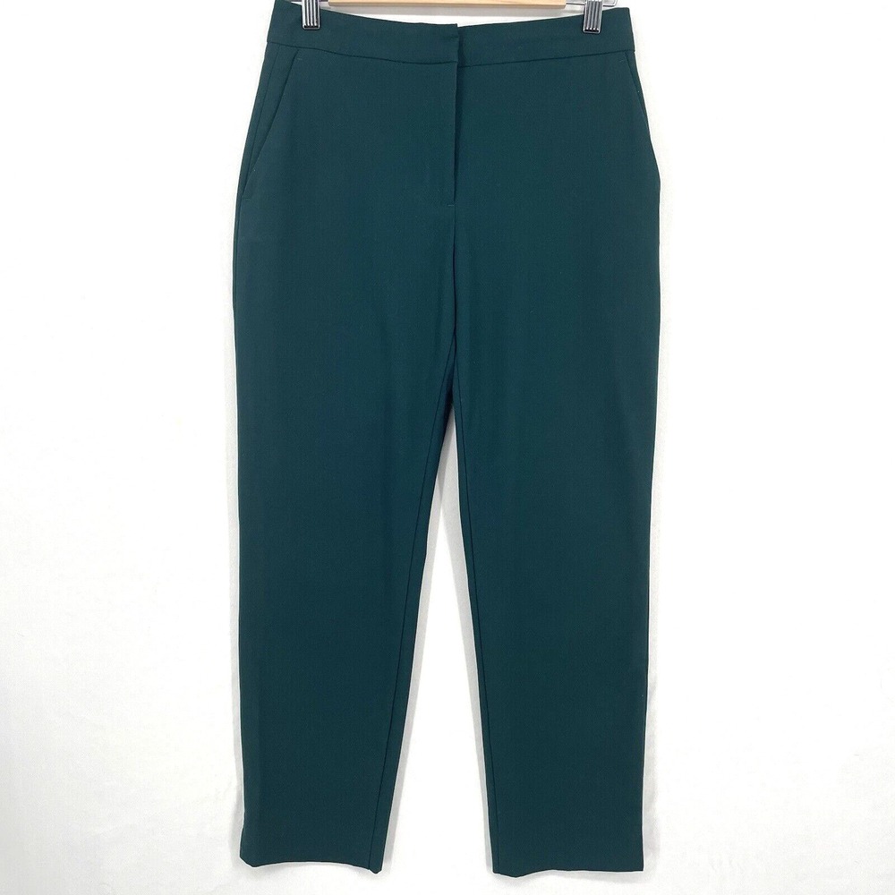 Zara Womens Straight Leg Hunter Green Cropped Chino Career‎ Dress Pants Size 4